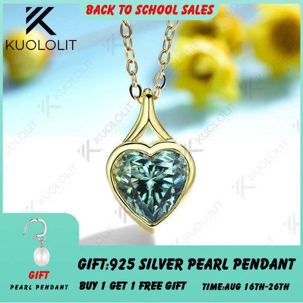 Kuololit 2CT Moissanite Lab Grown Alexandrite Heart Necklace for Women Solid 14K 10K 585 Rose Gold Heart Necklace for Christmas Gifts Party