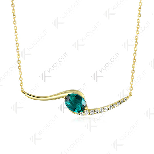 Kuololit Halskette mit 1,5 Karat im Labor gezüchtetem Smaragd für Damen, massiver ovaler Anhänger aus 10K, 14K, 18K und 925er Silber mit Moissanit – perfekt für Verlobung und Weihnachten 