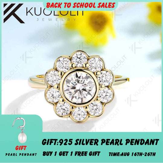 Kuololit 1CT Moissanite Ring for Women Solid 14K 10K 585 Yellow Gold Engagement Ring for Christmas Gifts Party Engagement