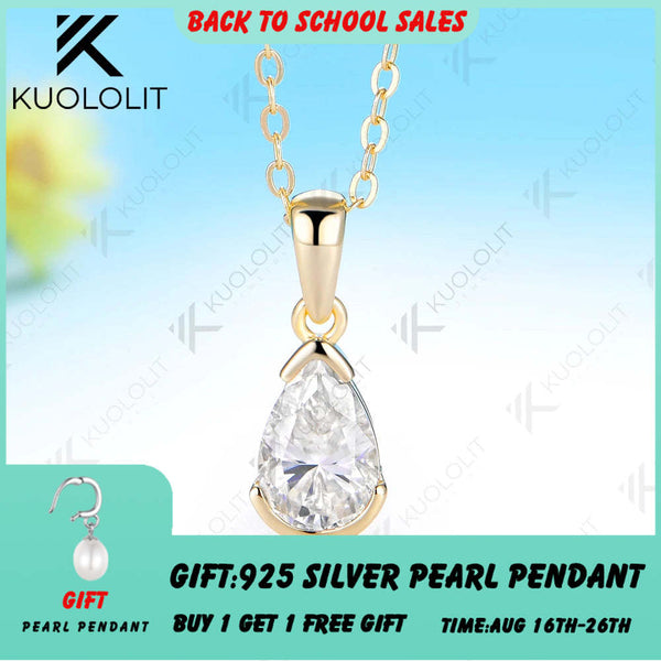 Kuololit 1.5ct Pear Cut Moissanite Necklace for Women Solid 585 14K 10K Yellow Gold Necklace for Christmas Gifts Engagement Party