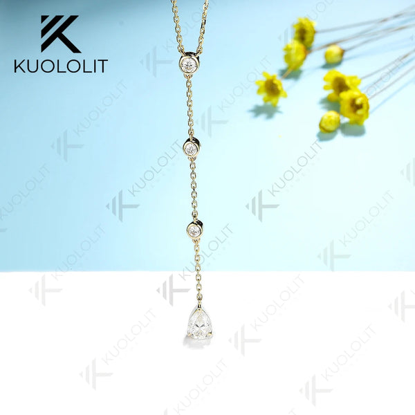 Kuololit 0.9CTW Moissanite Necklaces for Women Men Solid 585 14K 10K Gold 925 Silver Pear Chain for Engagement Party Christmas