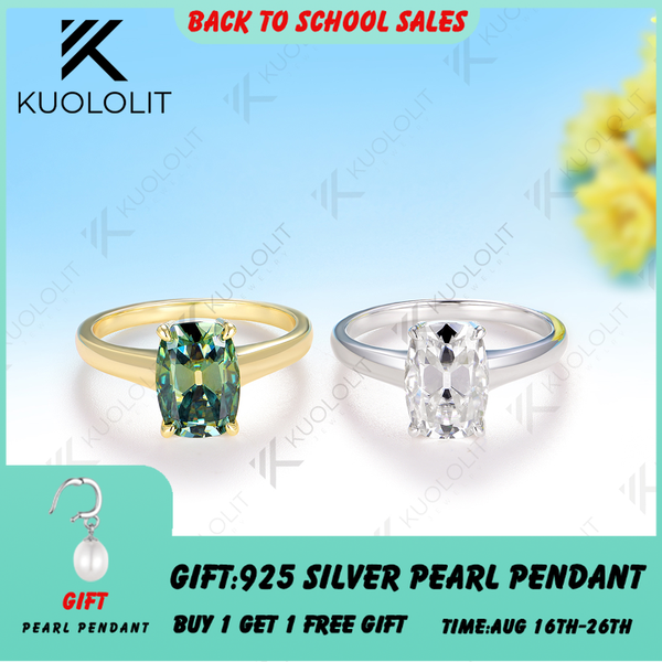 Kuololit 3CT OMC Cushion Cut Cyan Moissanite Ring for Women Solid 14K 10K 585 White Gold Engagement Ring for Christmas Gifts Party