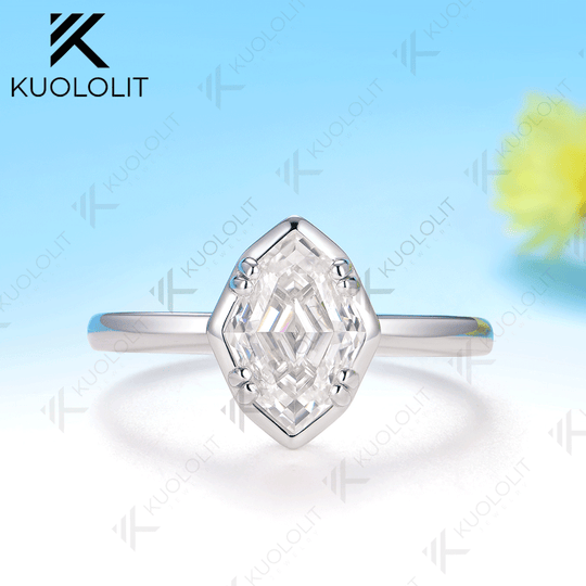 Kuololit 2CT Olive Shape Moissanite Ring for Women Solid 14K 10K 585 White Gold Prong Set Engagement Ring for Christmas Gifts