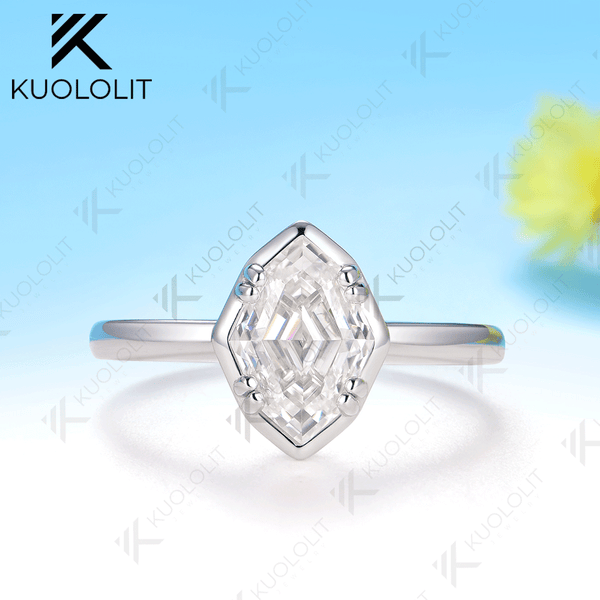 Kuololit 2CT Olive Shape Moissanite Ring for Women Solid 14K 10K 585 White Gold Prong Set Engagement Ring for Christmas Gifts