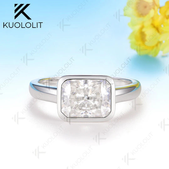 Kuololit 3CT Radiant Cut Cyan Moissanite Ring for Women Solid 14K 10K White Gold Bezel Set Engagement Ring for Christmas Gifts Party