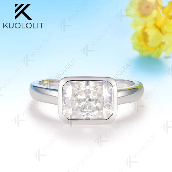Kuololit 3CT Radiant Cut Cyan Moissanite Ring for Women Solid 14K 10K White Gold Bezel Set Engagement Ring for Christmas Gifts Party