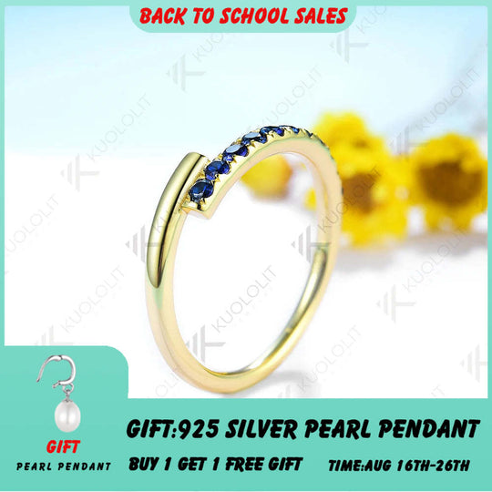 Kuololit 0.33CTW Lab Grown Blue Sapphire Band Rings for Women Solid 18K 14K 10K Gold Wedding Band Ring for Engagement Christmas