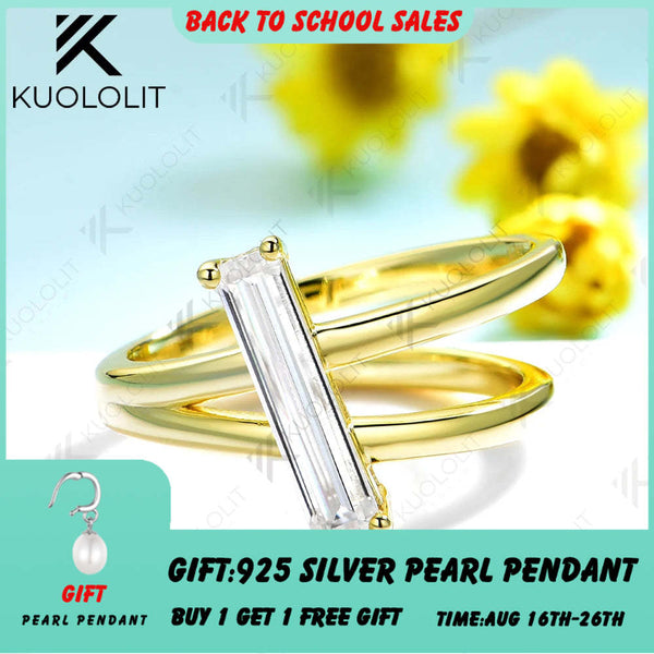 Kuololit 1CT Long Trapezoid Cut Mossanite D/VS1 Rings for Women Solid 14K 10K Gold Wedding Band for Anniversary Christmas Gift