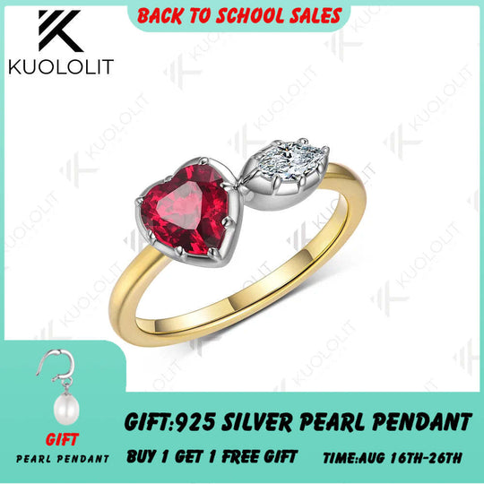 Kuololit Damenring mit 1,3 Karat Labor-Diamanten, massivem 18K, 14K und 10K Gold, zweifarbigem Rubin-Edelsteinring für Jahrestag und Verlobung 