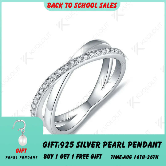 Kuololit Lab Grown Diamond Cross Band for Women Solid 14K 10K 585 925 Silver White Gold Wedding Rings for Engagement Christmas