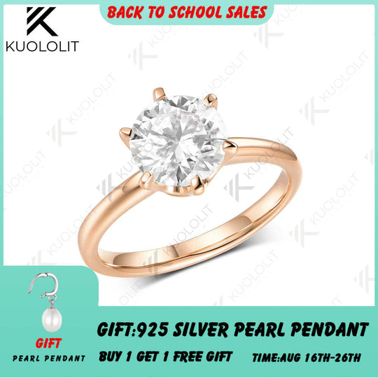 Kuololit 1.5CT IGI Lab Grown Diamonds Custom Ring for Women Solid 14K 10K 585 Rose Gold Engagement Ring for Christmas Gift Party