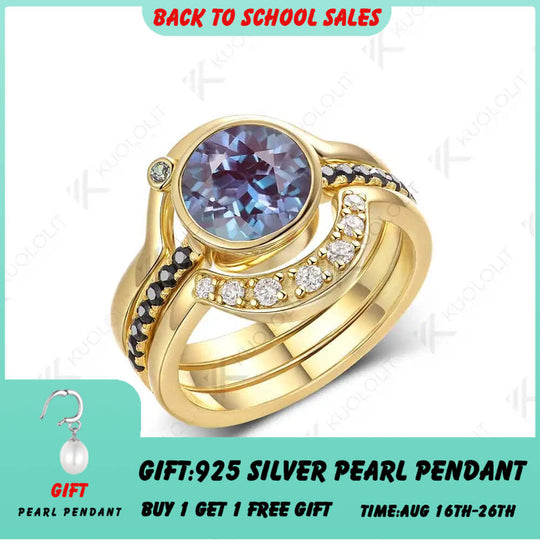 Kuololit 2CT Labor-Alexandrit mit Moissanit-Set Ring für Damen, massives 14K 10K 585 Gelbgold, perfektes Weihnachtsgeschenk oder Partygeschenk 