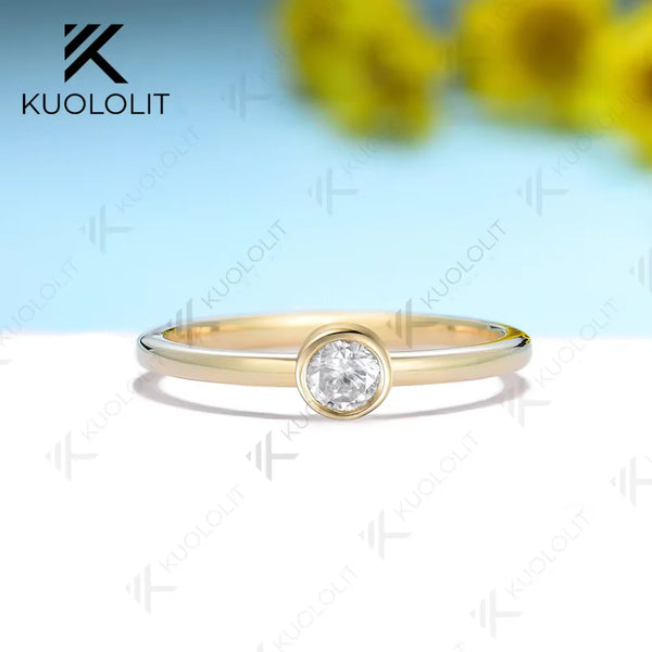 Kuololit 0.3ct Moissanite Ring for Women PT950 Soild 10K 14K Yellow Gold Bezel Set Diamond Ring  for Engagement Christmas Gifts