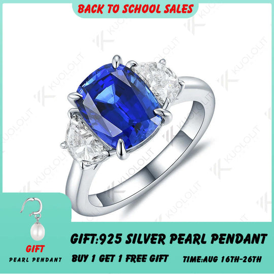 Kuololit 3CT Lab Blue Sapphire Engagement Ring for Women Solid 18K 14K 10K 585 Gold Half Moon Moissanite Ring for Christmas Gift