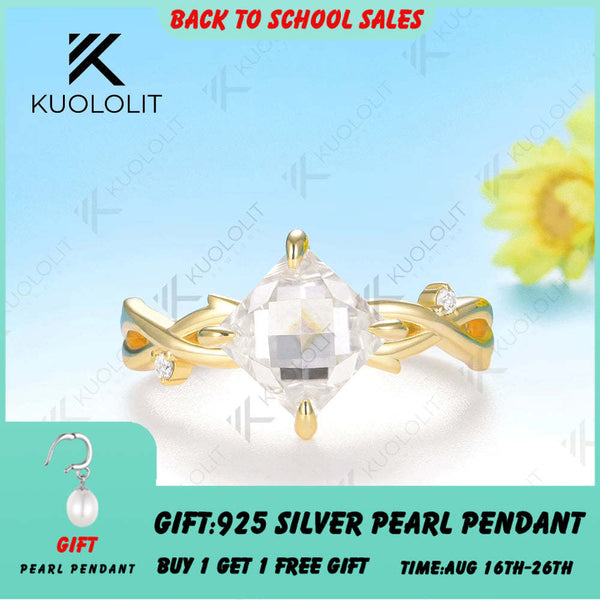 Kuololit 2CT Princess Cut Rose Cut Moissanite Ring for Women Solid 14K 10K 585 Yellow Gold Engagement Ring for Christmas Gifts