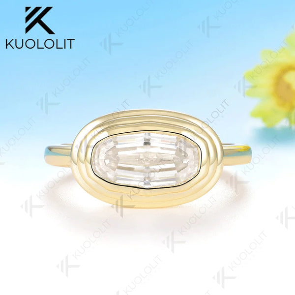 Kuololit 2.5CT Oval Step Cut Moissanite Ring for Women Solid 14K 10K 585 Yellow Gold Engagement Ring for Christmas Custom