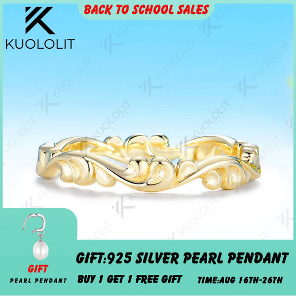 Kuololit Waves Bare Ring for Women Solid 585 14K 10K Gold Ring for Anniversary Engagement Gifts Party Christmas Jewelry Simple