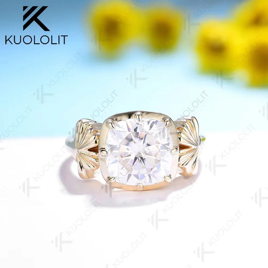 Kuololit 3.5ct Cushion Moissanite Ring for Women 585 14K 10K Yellow Gold Cushion Solitaire Halo Ring for Engagement Christmas