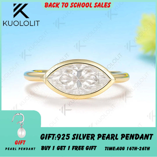 Kuololit 2CT Marquise Moissanite Custom Ring for Women Men Solid 14K 10K 585 Yellow Gold Engagement Ring for Christmas Gifts