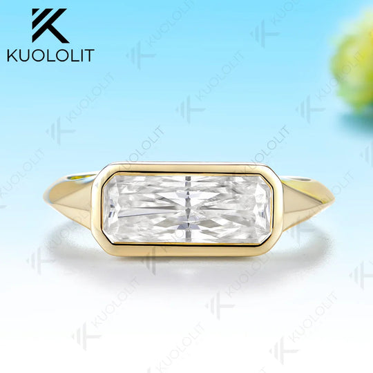 Kuololit 2CT Moissanite Custom Ring for Women Solid 14K 10K 585 Yellow Gold Radiant Cut Engagement Ring for Christmas Gifts