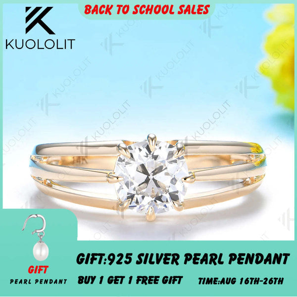 Kuololit 1CT Cushion Cut Moissanite Ring for Women Solid 14K 10K Yellow 585 Gold Ring for Anniversary Christmas Gifts Party