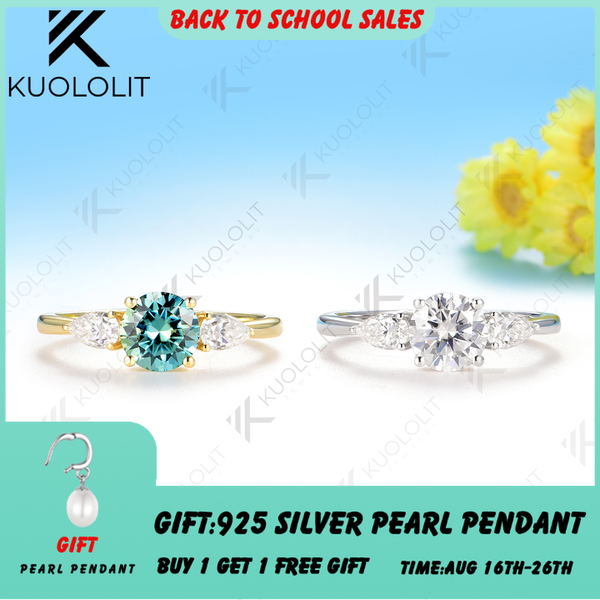 Kuololit 1CT Round Cyan Moissanite Engagement Ring for Women Solid 14K 10K 585 Yellow Gold Ring for Christmas Gifts Party