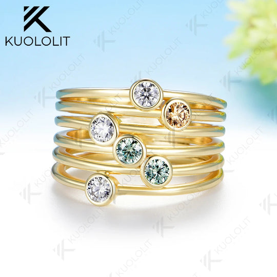 Kuololit 0.6CTW Cyan Champagne Moissanite Ring for Women Solid 14K 10K Yellow Gold Ring for Anniversary Christmas Gifts Party
