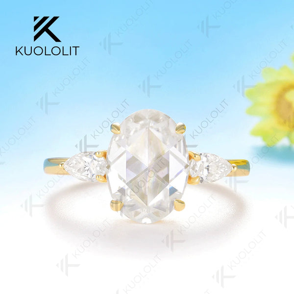 Kuololit 3CT Rose Cut Oval Moissanite Ring for Women Solid 14K 10K 585 Rose Gold Engagement Ring for Christmas Gifts Anniversary