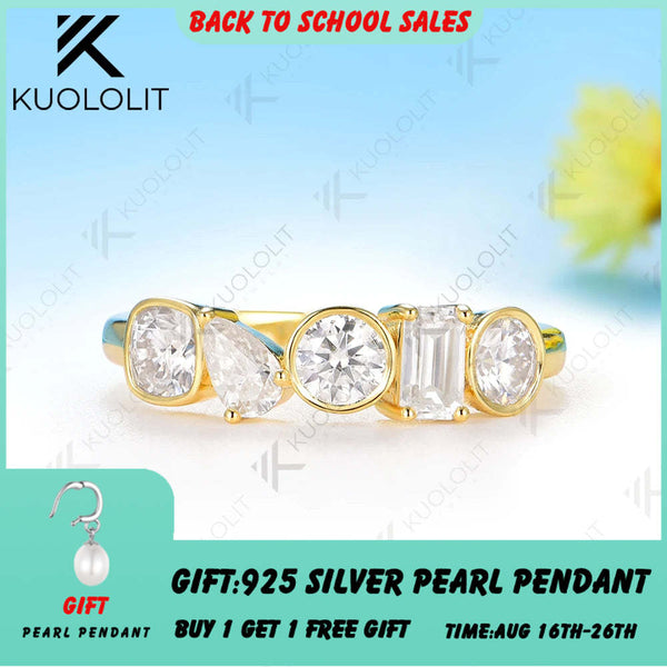 Kuololit 1.7CTW Moissanite Custom Set Ring for Women Solid 14K 10K 585 Yellow Gold Eternity Half Band for Christmas Gifts Party