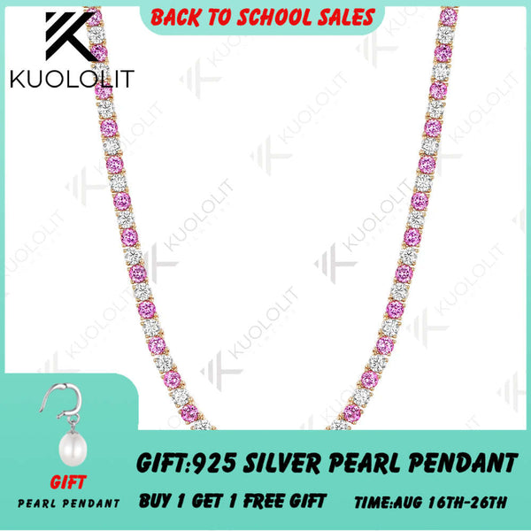 Kuololit 14CTW Lab Grown Pink Sapphire Diamonds Custom Necklace for Women 14K 10K Gold for Anniversary Engagement Christmas Gift