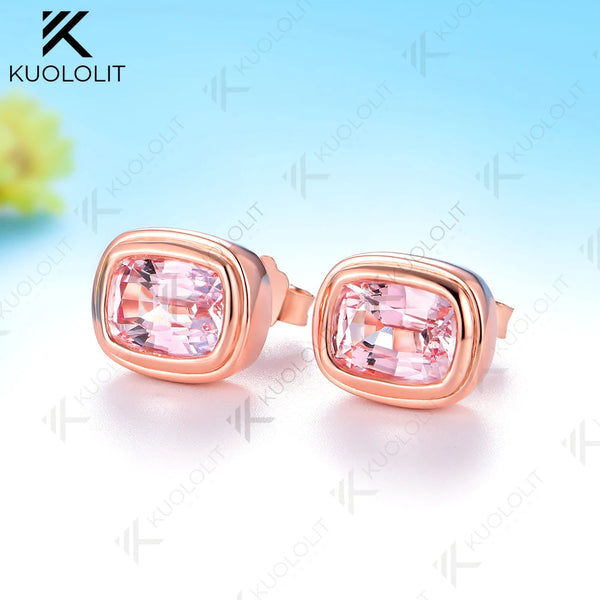 Kuololit 3CTW Lab Grown Pink Sapphire Custom Stud Earrings for Women Solid 14K 10K 585 Rose Gold for Christmas Gifts Party