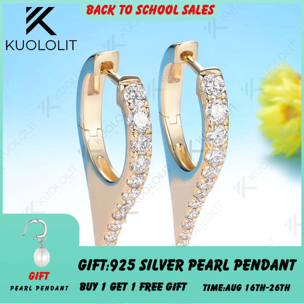 Kuololit 0.53CTW Moissanite Hoop Earrings for Women 14K 10K Solid Gold Yellow Gold Clip Earring for Party Christmas Classic Gift