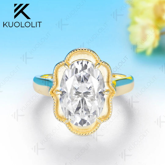 Kuololit 6CT Oval Cut Moissanite Custom Ring for Women Solid 14K 10K 585 Yellow Gold Engagement Ring for Christmas Gifts Party