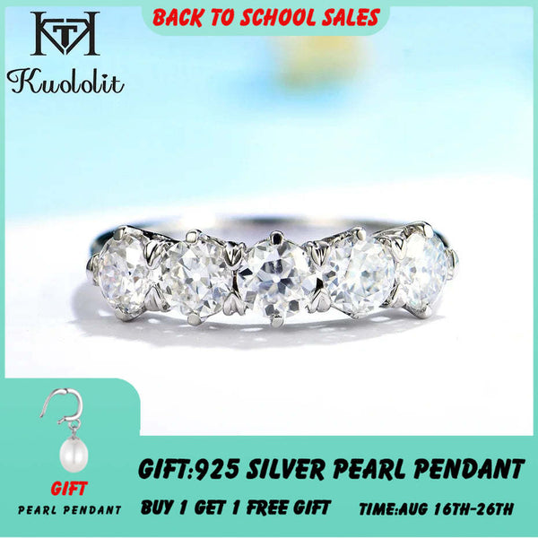 Kuololit 1.5CT Moissanite 585 14K 10K White Gold Rings for Women Round OEC Brilliant Solitaire Full Eternity Wedding Luxury Band