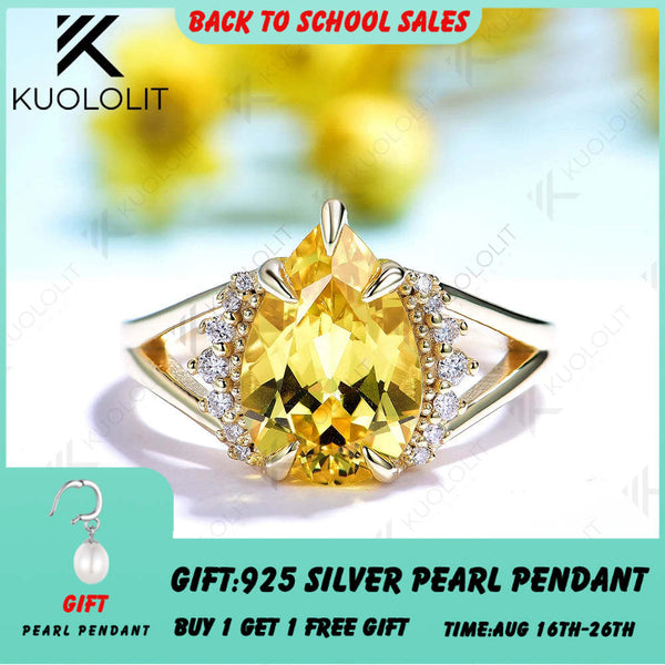 Kuololit 4CT Lab Grown Yellow Sapphire Moissanite Custom Ring for Women Solid 14K 10K 585 Yellow Gold for Christmas Gifts Party