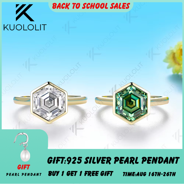 Kuololit 4CT Moissanite Custom Ring for Women Solid 14K 10K 585 Yellow Gold Hexagon Cut Engagement Ring for Christmas Gifts