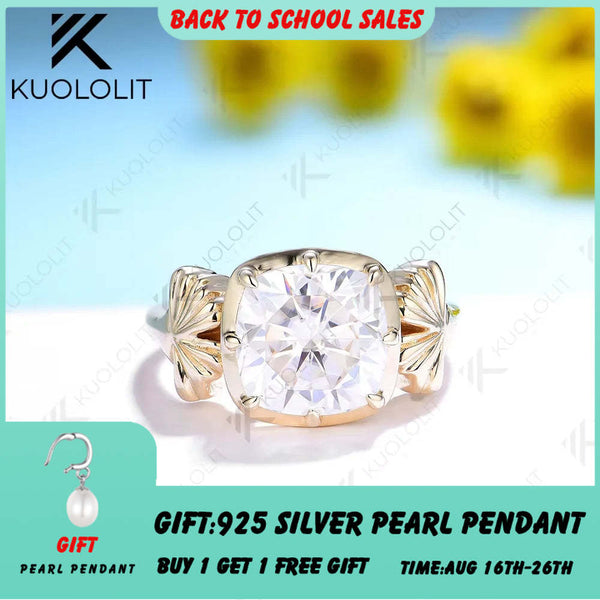 Kuololit 3.5ct Cushion Moissanite Ring for Women 585 14K 10K Yellow Gold Cushion Solitaire Halo Ring for Engagement Christmas
