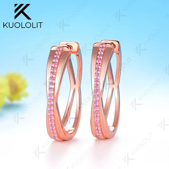 Kuololit 0.32CTW Lab Grown Pink Sapphire Custom Hoop Earrings for Women Solid 14K 10K Yellow Gold for Party Christmas Classic