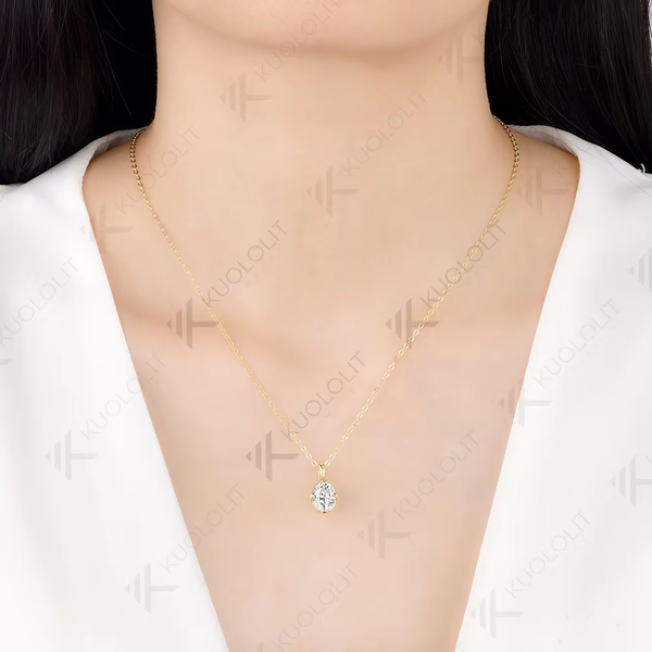 Kuololit 2CT Lab Pink Sapphire or Moissanite Set Necklace for Women Solid 14K 10K 585 Yellow Gold Necklace for Christmas Gifts Party