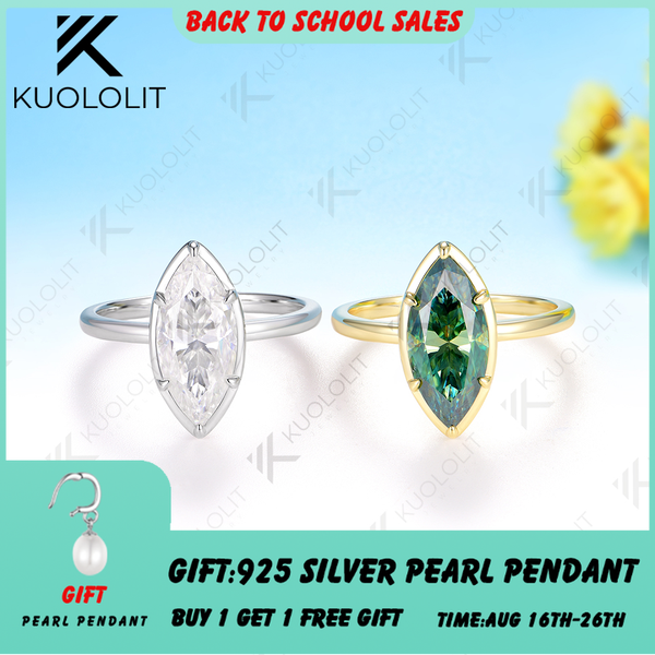 Kuololit 3ct Marquise Cyan Moissanite Ring for Women Solid 10K 14K Yellow Gold Engagement Ring for Christmas Gifts Engagement