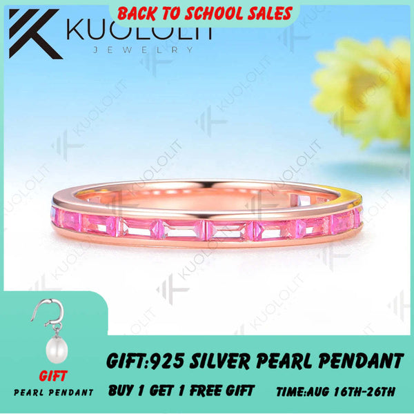 Kuololit 1.5CTW Lab Grown Pink Sapphire Channel Ring for Women Solid 10K14K 585 Rose Gold Wedding Band for Christmas Gifts