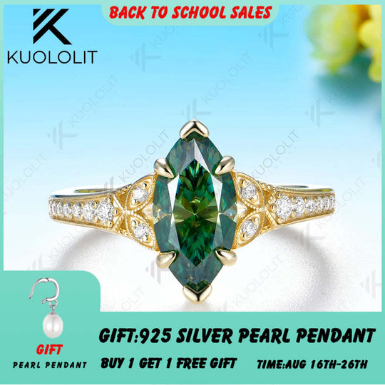 Kuololit 2CT Cyan Moissanite Custom Ring for Women Solid 14K 10K 585 Yellow Gold Marquise Cut for Christmas Gifts Engagement