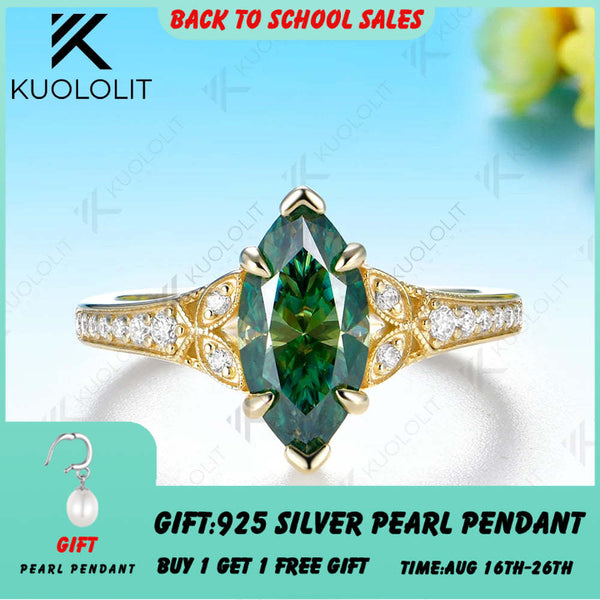 Kuololit 2CT Cyan Moissanite Custom Ring for Women Solid 14K 10K 585 Yellow Gold Marquise Cut for Christmas Gifts Engagement