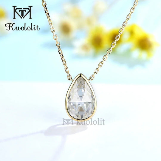 Kuololit Rose Cut Moissanite Necklace For Women Solid18K 14K 10K Gold Pendant for Engagement Fine Jewelry Christmas With Chains