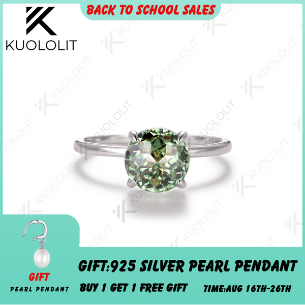 Kuololit 2CT Jubilee Cut Cyan Round Moissanite Ring for Women Solid 925 White Gold Engagement Ring for Christmas Gifts Party