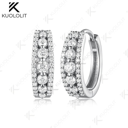 Kuololit 1CTW Lab Grown Diamonds Custom Hoop Earrings for Women Solid 14K 10K Yellow Gold for Christmas Gifts Party Anniversary
