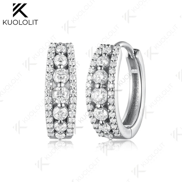 Kuololit 1CTW Lab Grown Diamonds Custom Hoop Earrings for Women Solid 14K 10K Yellow Gold for Christmas Gifts Party Anniversary