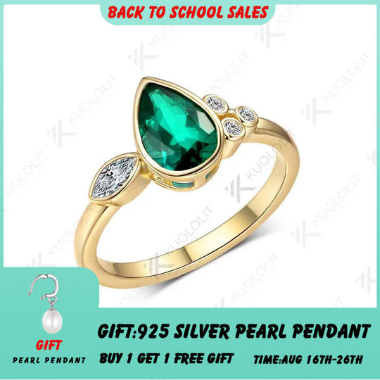 Kuololit 1,6 Karat Labor-Smaragd mit Moissanit-Ringen für Damen, massive 18K 14K 10K 585 Gelbgoldringe, ideale Weihnachtsgeschenke 