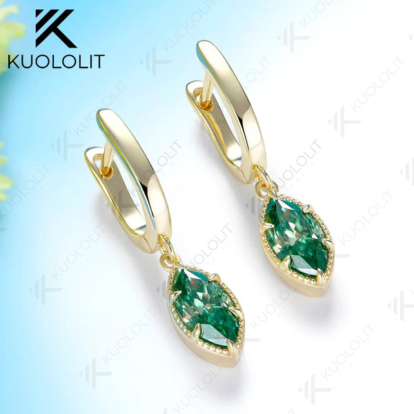 Kuololit 2CTW Cyan Moissanite Marquise Custom Clip Earrings for Women Solid 14K 10K 585 Yellow Gold Clip Earrings for Christmas