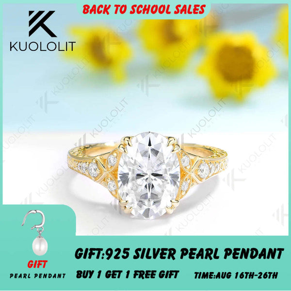 Kuololit Verlobungsring mit ovalem Moissanit (2,5 ct) für Damen, massives 18K, 14K, 10K oder 585 Gelbgold, Krappenfassung – ideales Weihnachtsgeschenk 